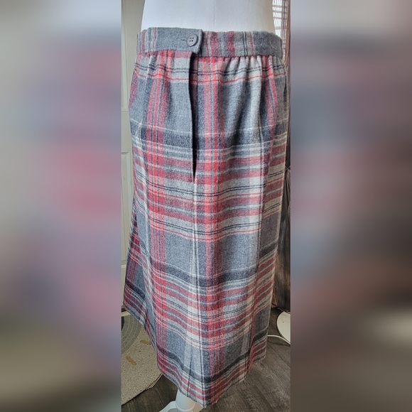 Vintage Pendleton A-Line 100% Wool Midi Skirt Womens 34 Gray & Red Plaid Preppy - Picture 5 of 11